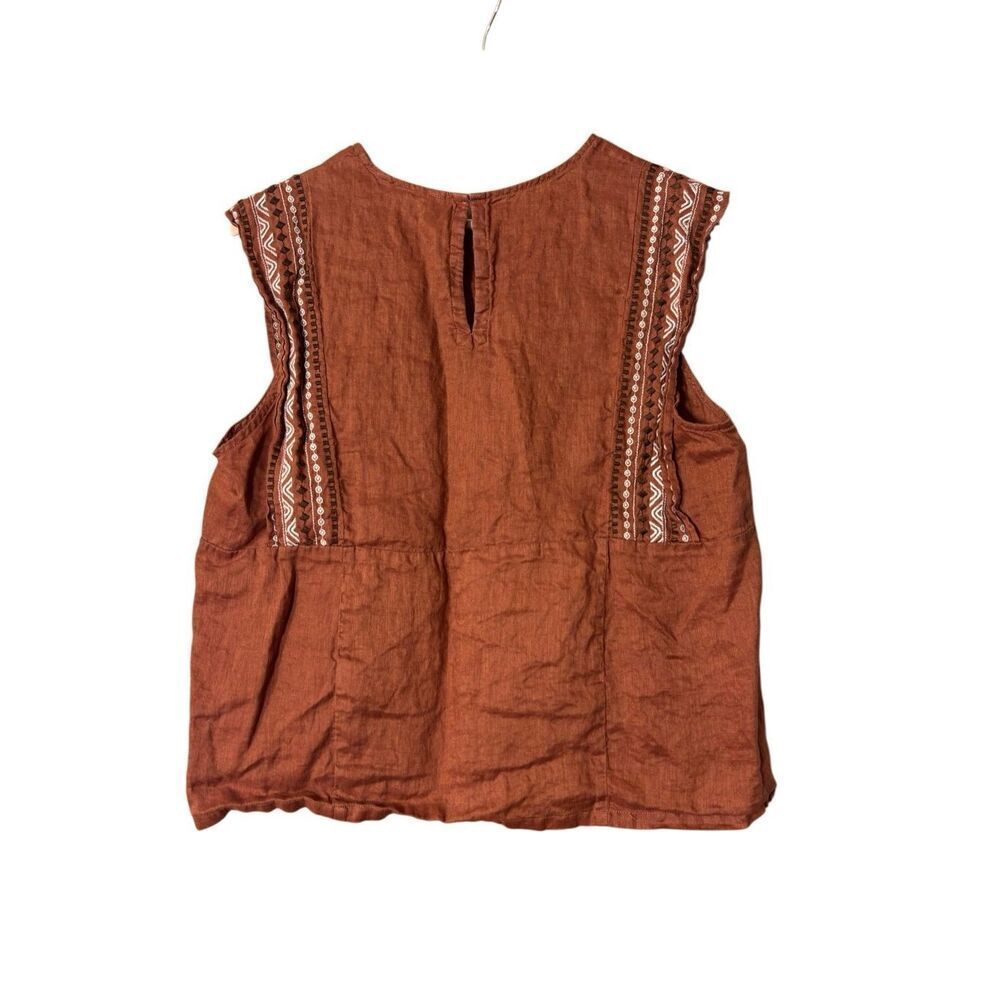 Garnet hill Magnolia Linen Top embroidered relaxed boxy fit large - Picture 2 of 12